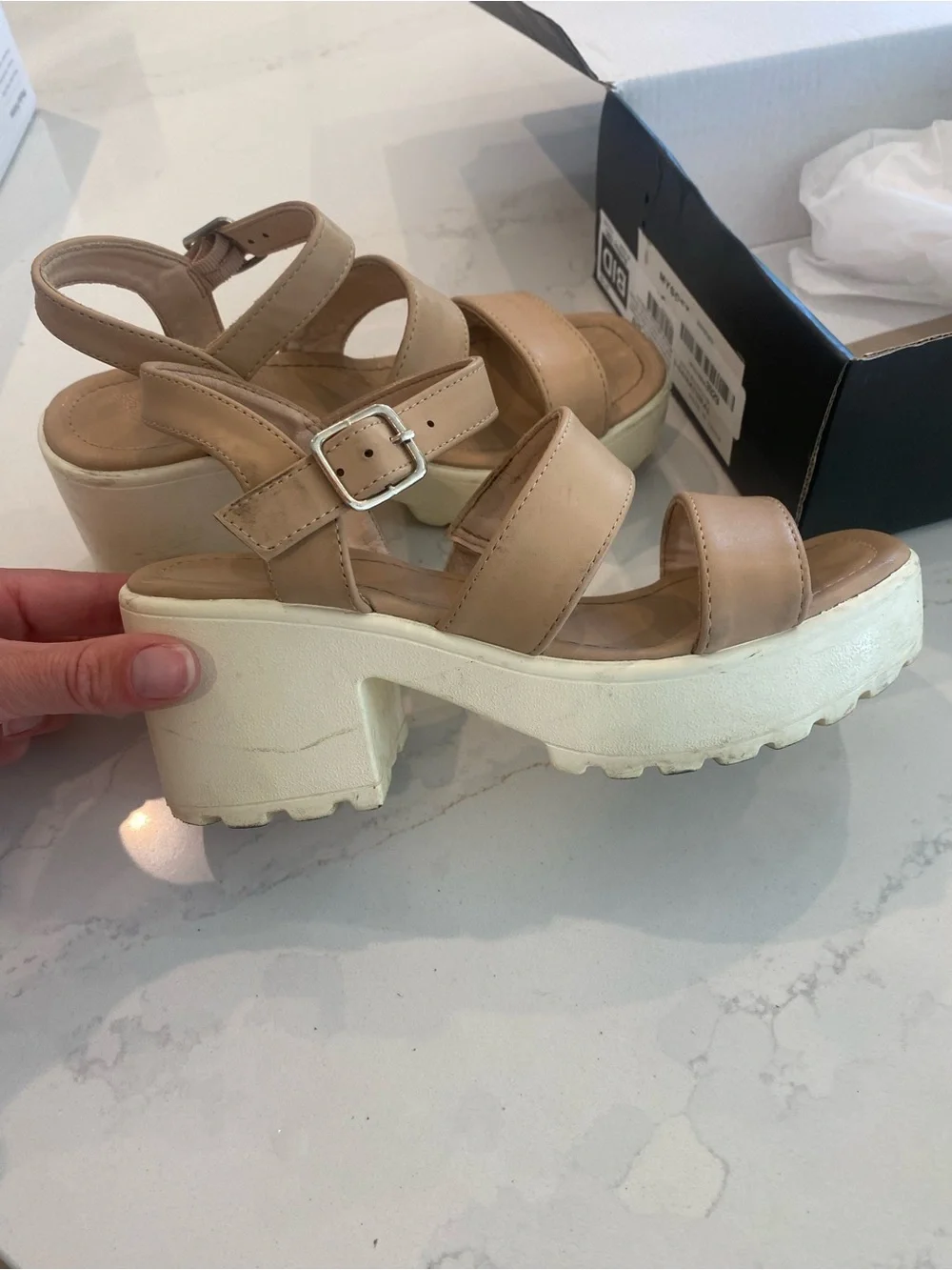 Women's Beige Platform Sandals with White Lug Sole 5.5 size